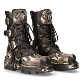 NEW ROCK - M- 591-S15 Camouflage Flame Lace Up Boots